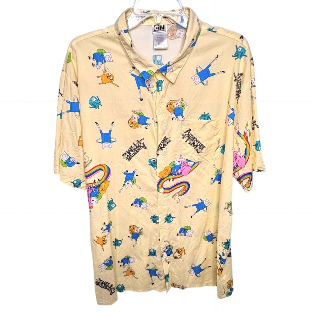 Cartoon Network Adventure Time Button Up Shirt Size XL Yellow